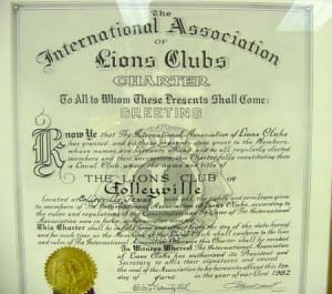 The Lions Club Of Colleyville Original Charter, June 1, 1982