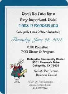 Lions In Wonderland: 2018 - 2019 Officers Induction Rehearsal &Amp; Dinner Program 2 Lions In Wonderland Invite